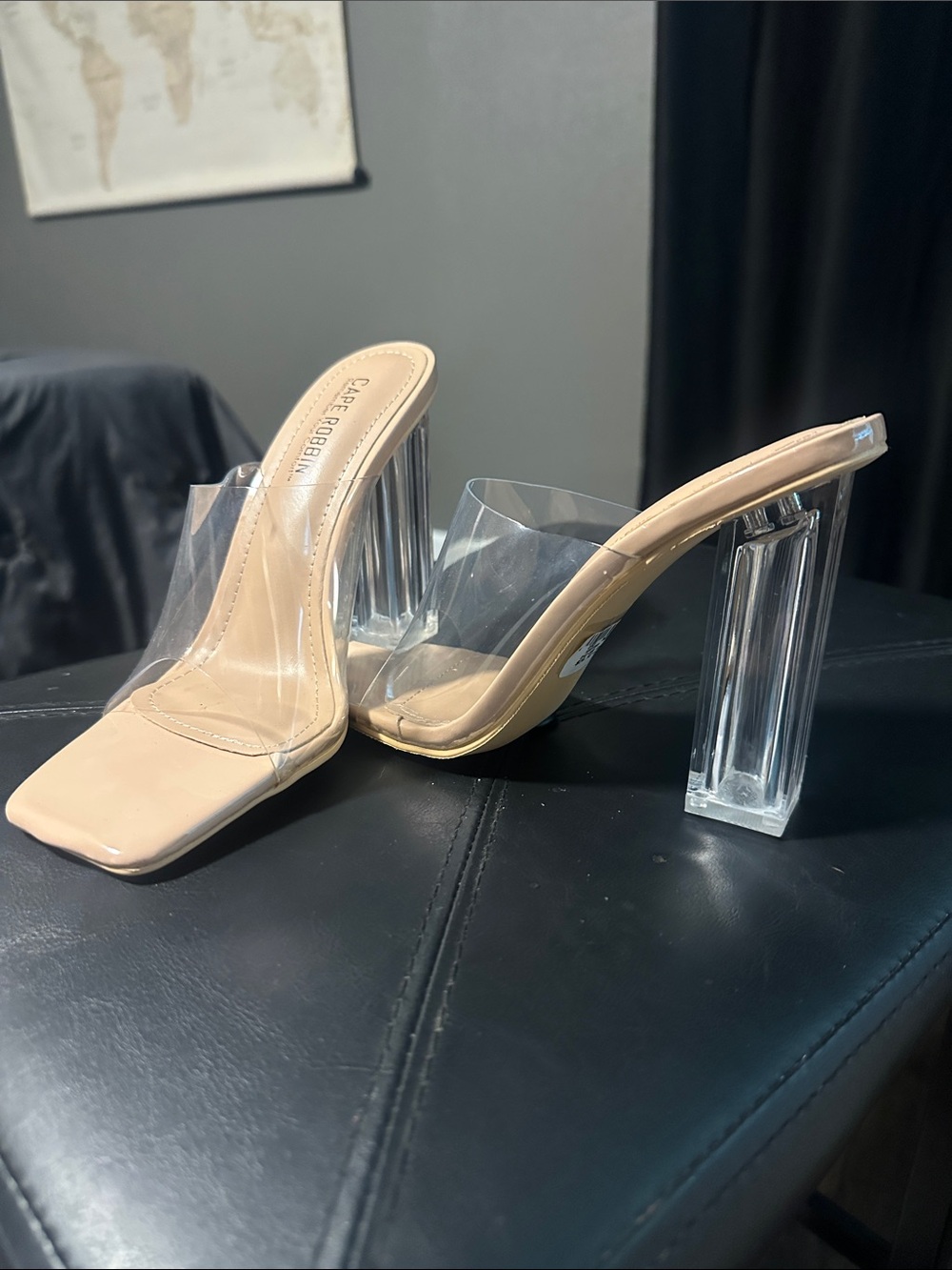 Cape Robbin Beige Nude Clear Block Heel Mules